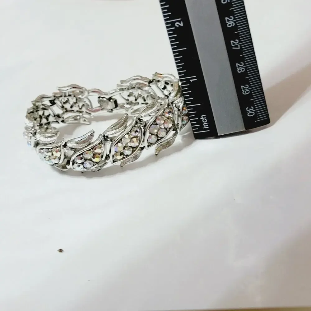 Coro AB Rhinestone Leaf Bracelet Silver Tone Mid Century 7